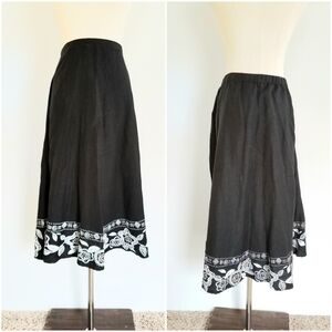 Graff Black Floral Beaded Hem Linen Skirt, size 12
